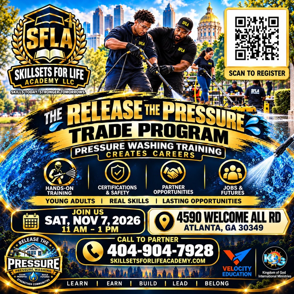 Skillsets for Life Academy flyer for pressure washing training program in Atlanta, GA